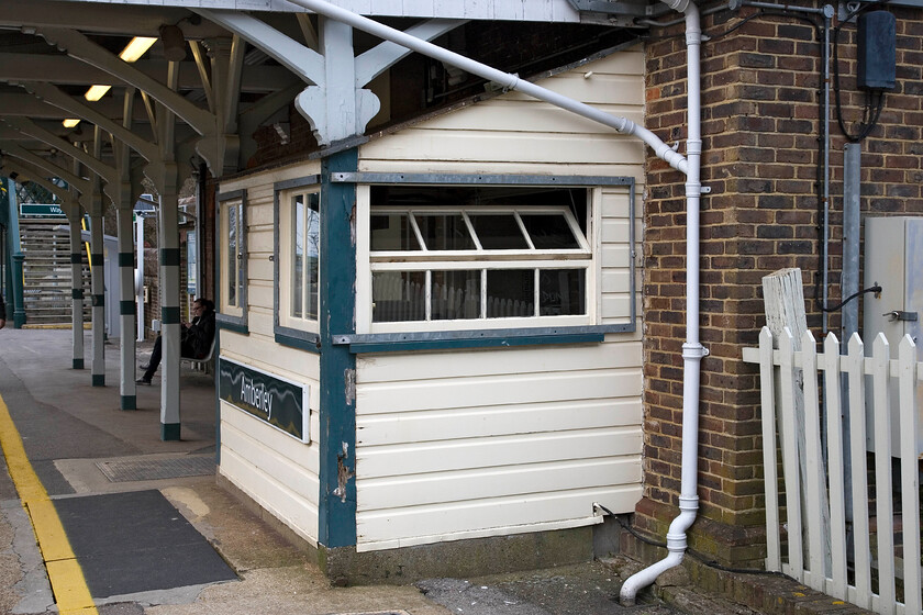 Amberley signal cabin (BR, 1950s) 
 Amberley signal cabin is a charming structure located on the station's down platform. I can find precious little information about this unusual structure that was constructed by BR in the 1950s to replace an earlier box. Further information welcome! 
 Keywords: Amberley signal cabin BR, 1950s