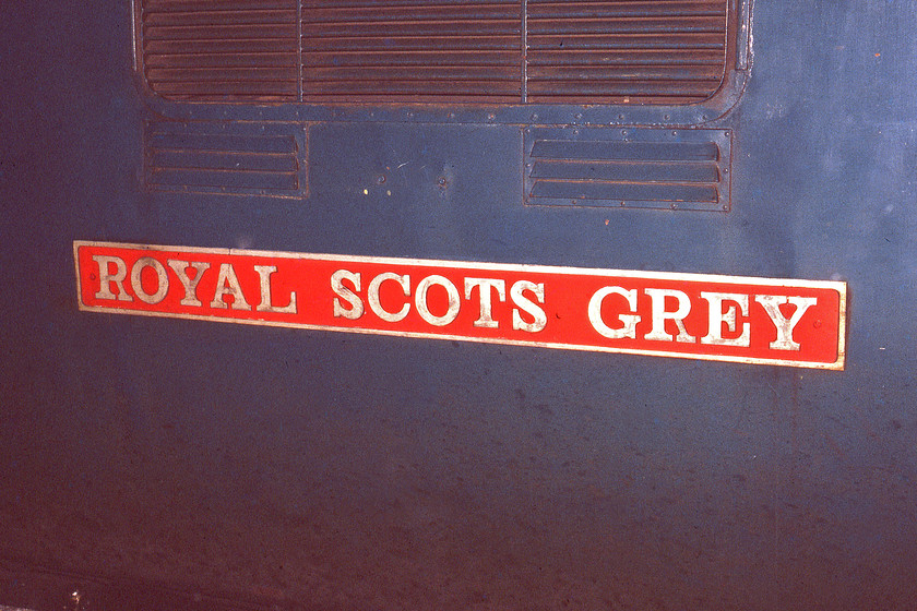 Nameplate, 55022, 16.30 Hull-London KIng's Cross (1A28), Hull station 
 Having seen 55022 earlier in the afternoon passing Gilberdyke station it was still at Hull Paragon station when we arrived at teatime. Using the flash on my Pentax ME Super camera the nameplate is seen on the side of the locomotive. Viewed by many as the doyen of the class, 55022 as D9000 was the first of the production Deltics but actually entered service five days after D9001 (55001 'St. Paddy') in March 1961. The nameplates were revealed in June 1962 during a naming ceremony at Edinburgh Waverley station.

There is an audio recording of this event on my Youtube channel, see..... https://youtu.be/KeTVheQqth8 
 Keywords: Nameplate 55022, 16.30 Hull-London KIng's Cross 1A28 Hull station Deltic