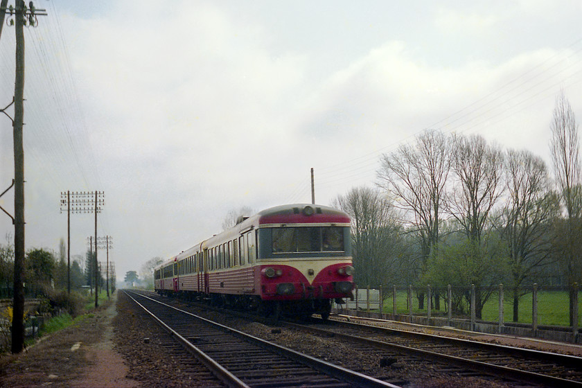 Class X4900, unidentified working, unidentified location 
 Over the annals of time, I have lost the detail of where this picture was taken. All I can say was that it was on a non-electrified mainline between Ancenis and Nantes. It shows a pair of SNCF's class X4500 units. These units, constructed between 1963 and 1970, were known colloquially as 'Caravelles' by railwaymen due to them sounding similar to the airliner of the same name! All were withdrawn by 1990 but a few examples live on after being sold to Romanian railways. 
 Keywords: Class X4900