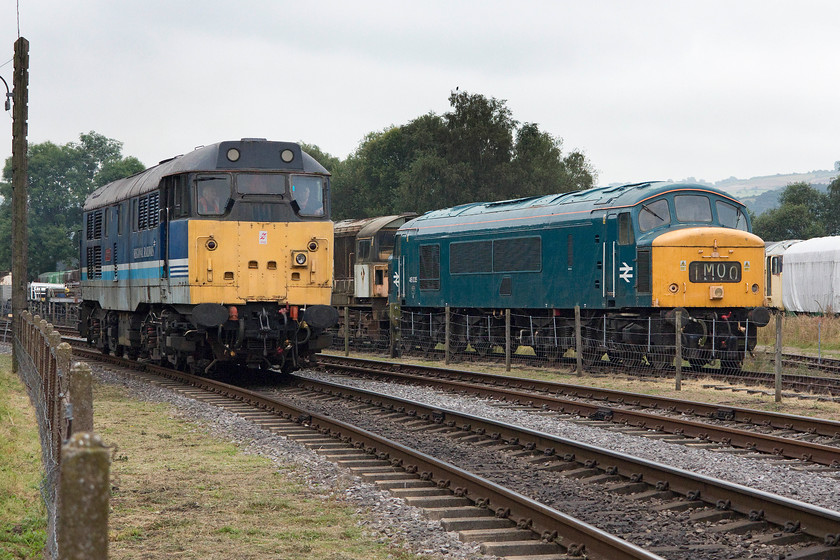 31270, running round, 58022 & 46035, stabled, Rowsley South 
 Taken from the station car park, 31270 'Athena' runs round its train at Rowsley south station. Behind it are 46035 and 58022. 
 Keywords: 31270 58022 46035 Rowsley South