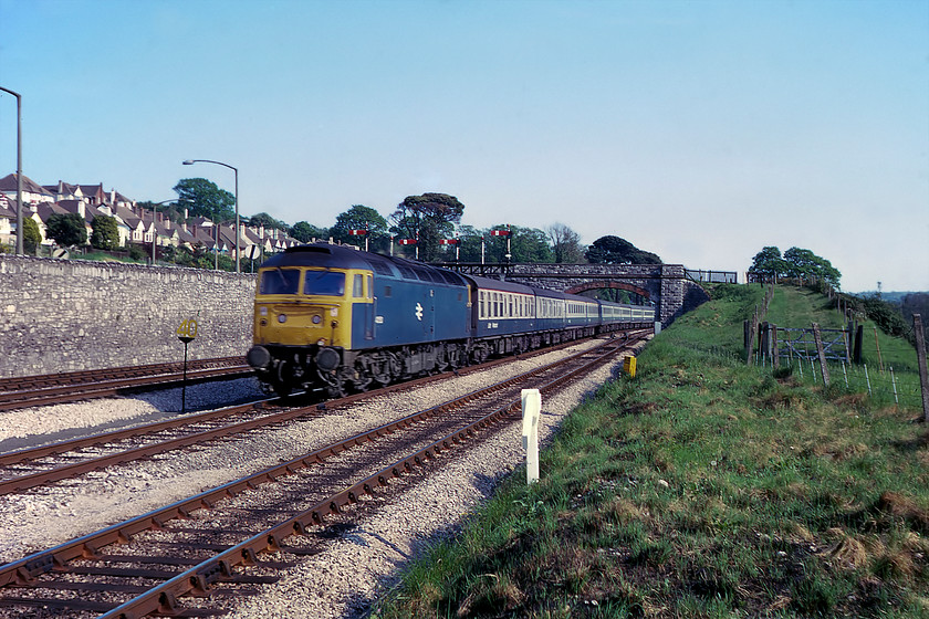 47442, 17.02 Paignton-Newton Abbot, Aller Junction 
 47442 accelerates away from Aller Junction a short distance south of Newton Abbot leading the 17.02 Paignton to Newton Abbott local stopper. This service was an efficient way of returning a set of stock that had worked from the north earlier in the day back to Newton Abbot for servicing and stabling. This particular Class 47 did not make it to the privatisation era, being withdrawn early in 1993, but it took another four years before it was cut up at Crewe works, where it was built just over three decades earlier in February 1964. 
 Keywords: 47442 17.02 Paignton-Newton Abbot Aller Junction