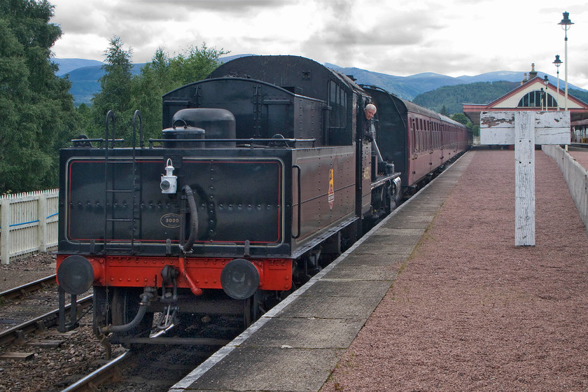 46512, 14.45 Aviemore-Broomhill, Aviemore Strathspey station 
 At the Strathspey Railway's Aviemore station former LMS Ivatt 2-6-0 46512 waits to leave with the 14.45 service to Broomhill. This highly successful design of Class 2 locomotive numbered some one hundred and twenty-eight with this one being a late example built at Swindon in 1953. 
 Keywords: 46512 14.45 Aviemore-Broomhill Aviemore Strathspey station LMS Ivatt Class 2 2-6-0