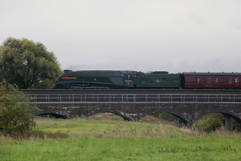 60009, outward leg of The Yorkshireman, 06.31 London Victoria-York (1Z60), Radwell Viaduct TL008569 
 60009 'Union of South Africa' makes very sedate progress on the down slow over Radwell Viaduct in Bedfordshire. Unfortunately, it was running on caution and about to stop at Sharnbrook Junction some mile or so ahead so there was a complete absence of exhaust to add a bit more to this very grey scene. It was working the outward leg of The Yorkshireman railtour that started at Victoria and ended up at York. 
 Keywords: 60009 The Yorkshireman 06.31 London Victoria-York 1Z60 Radwell Viaduct TL008569