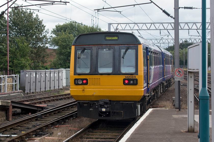 19. 142089, NT 14.31 Carlisle-Newcastle (1N68, RT), Carlisle station 
 Passengers will be in for a bouncy ride along the delightful Eden and Tyne valley aboard 142089. It is seen leaving Carlisle station with the 1N68 14.31 to Newcastle. In theory, all these second-generation DMUs should be out of service by Christmas 2019 (five months from the time of writing) but Northern has just announced that this will not happen due to the late delivery of the new stock that is replacing them. 
 Keywords: 142089 14.31 Carlisle-Newcastle 1N68 Carlisle station