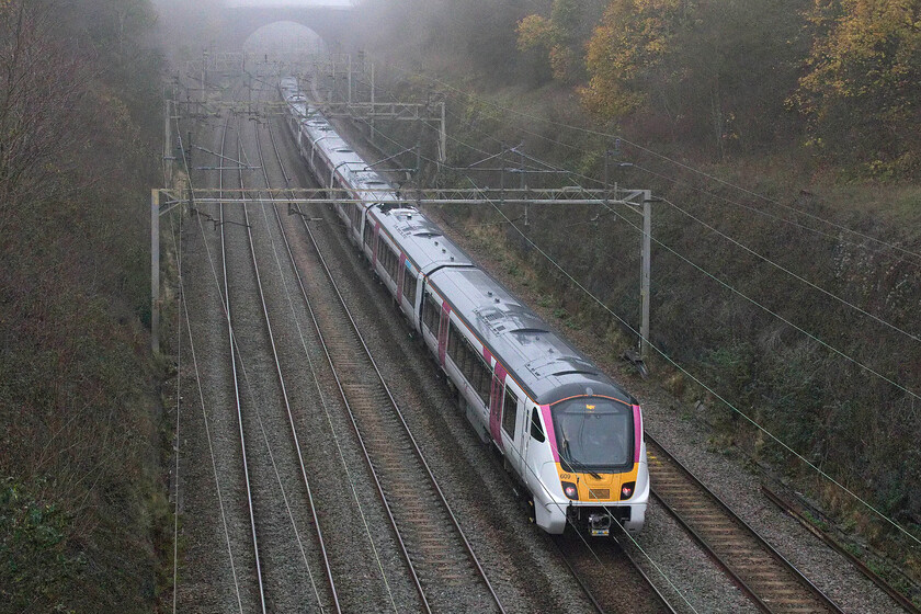 720609 & 720610,12.58 Wembley Yard-Rugby (5Q92, 11E), Hyde Road bridge 
 I don't normally do going-away photographs but when the subject is an off-piste unit such as this I will make an exception! Soon to enter service on c2c's routes in and out of Fenchurch Street serving the Thameside area of south Essex 720609 and 720610 are seen passing Roade. The pair of Aventras are undertaking a mileage accumulation run as the 5Q92 12.58 Wembley Yard to Rugby and return. 
 Keywords: 720609 720610 12.58 Wembley Yard-Rugby 5Q92 Hyde Road bridge Aventra