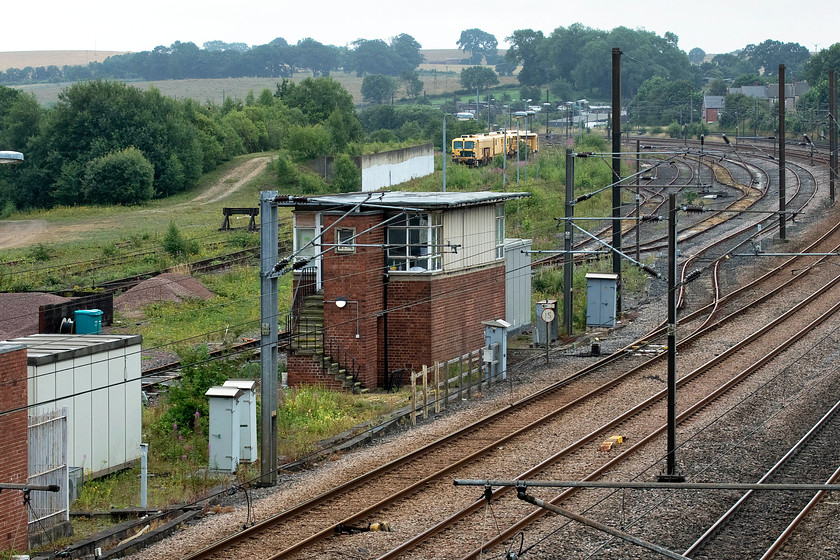 Ferryhill signal box (LNER, 1952) 
 This is a signal box that I have passed a number of times travelling up and down the ECML. Going too fast, I have never been able to capture an image so we went a little out of our way to get a photograph. The box was built to a classic 'modern' LNER design in 1957 that was by then part of British Railways. The box was located at the far southern end of one of Ferryhill's station island platforms and controlled this end of the station and the extensive marshaling yard that occupied the land seen here behind the box. 
 Keywords: Ferryhill signal box