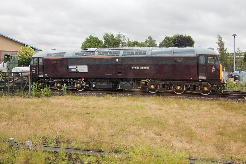 47798, stabled, NRM yard 
 Preserved and privately owned 47798 'Prince William' sits just north of the National Railway Museum in York. It has been repainted into its Royal Claret livery and is complete with royal embellishments. 
 Keywords: 47798, stabled, NRM yard