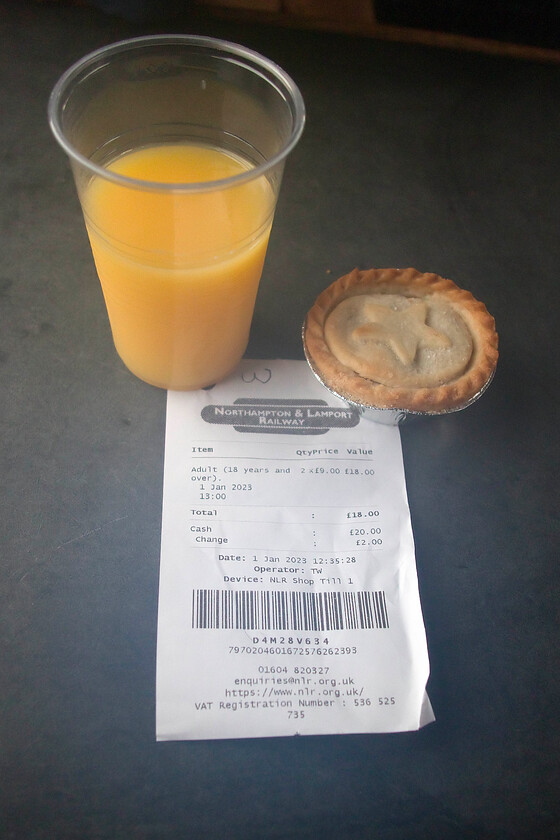 Tickets, Pitsford return 
 When checking on the NLR's website a couple of days before New Year it stated that the Mince Pie Specials had sold out. However, this did not deter my wife and I who went along anyway even if it was just for a walk and cup of tea in their 'buffet'. However, on arrival, it became clear that there was still plenty of capacity and we secured a ticket to ride and enjoy our mince pie and a drink. I cannot help but feel that the NLR missed a chance here with others looking at their website and then being put off attending due to it appearing to be be fully booked? 
 Keywords: Tickets Pitsford return NLR Northampton and Lamport Railway