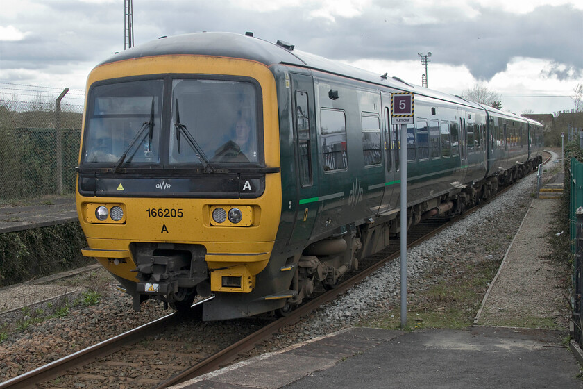 166205, GW 13.11 Weymouth-Gloucester (2V68, 1E), Frome station 
 Under cold and dark skies a Great Western Turbo unit arrives at Frome station working the 13.11 Weymouth to Gloucester service. Andy and I travelled on 166205 as far as Bath Spa enjoying the delights of the Avon Valley from Bradford-on-Avon to Bathampton Junction stopping at Avoncliff and Freshford. 
 Keywords: 166205 13.11 Weymouth-Gloucester 2V68 Frome station Great Western Railway Turbo