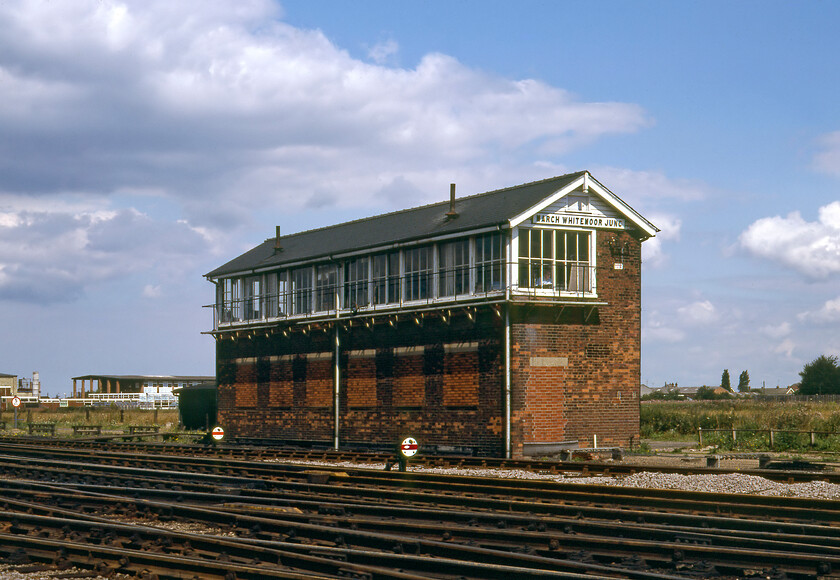 March Whitemoor Junction signal box (GE, date not known) 
 March Whitemoor Junction signal box once stood where the vast Whitemoor Yard and the former GN and GEJR line to Spalding diverged. With the closure of both of these pieces of railway infrastructure at different times the box was also eventually shut. I have been able to find out precious little about the box but it appears to be 
of a later type of Great Eastern design with its more simple features. Notice that the locking room windows have been bricked up but with the bricks looking relatively new this appears to be a recent change. If anybody could provide me with some further information on this box it would be appreciated. Of course, the once vast marshalling yard partially reopened and now handles vast quantities of ballast for Networks Rail's infrastructure work. 
 Keywords: March Whitemoor Junction signal box