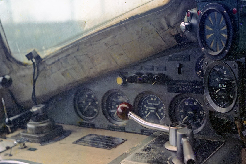 Driver s desk , 46016, Westbury TMD 
 Another locomotive that was cabbed was 46016. Here the controls and dials are clear to see. Note; the tape around the base of the windscreen applied in an effort to prevent draughts no doubt.