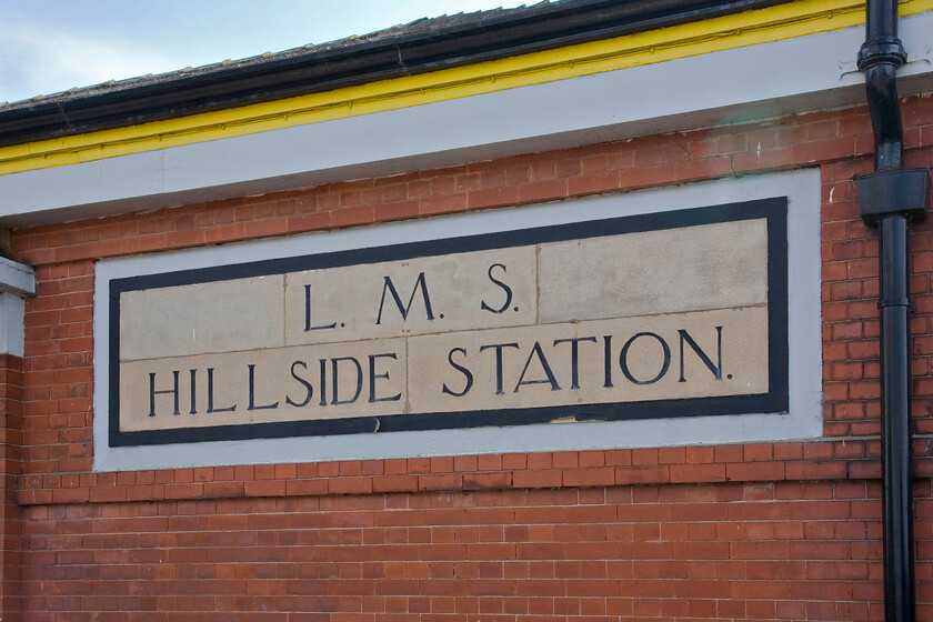 Station sign, Hillside station 
 Hillside station was opened by the LMS in 1926. It is a large brick-built structure that spans the Merseyrail Northern line on a substantial bridge that takes the A565 over the railway. I love this station sign that is set into the frontage of the building and am pleased that it has survived the ravages of modernisation over the years, especially during the BR era when things such as this were removed asunder in the drive towards corporate identity! 
 Keywords: Station sign Hillside station