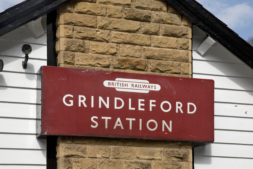 BR (LM) enamel, Grindleford station cafe 
 This British Railways (LM) enamel sign looks to be the real deal! Close examination reveals the at it has the correct flanged edge with the font and colours looking to be right. In addition, it looks to be appropriately weathered. I suspect that it was rescued from the adjacent station when it was modernised by BR in the 1970s with it probably being simply thrown away. I hope that it is attached firmly to the wall of the caf next to Grindleford station to deter trophy hunters (common thieves to you and I) removing it, at least there is a CCTV camera watching! 
 Keywords: BR LM enamel Grindleford station cafe