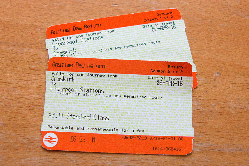 Tickets, Liverpool Central-Ormskirk-Liverpool Central 
 The cheapest return fare from Liverpool to Ormskirk was an anytime day return.