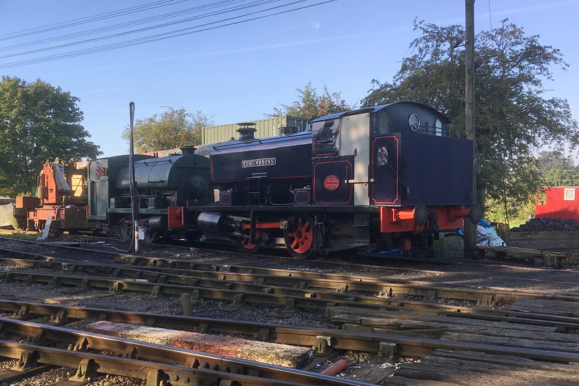 2104 & 2168, stabled, Pitsford sidings 
 Resident Peckett industrial locomotive 2104 sits adjacent to Pitsford and Brampton station. Looking considerably bigger than the diminutive 1948 built 0-4-0 is Andrew Barclay built 0-4-0ST 2168 'Edmundsons'. This usually lives at the nearby Rushden Transport Museum with whom the NLR has a close working relationship. 
 Keywords: 2104 2168 Pitsford sidings