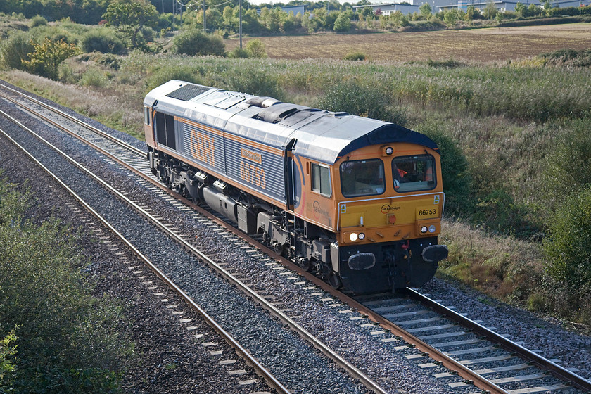 66753, 13.08 Whatley-Whatley LE (0Z42), Berkley ST802494 
 66753 'EMD Roberts Road' runs as a light engine as the 0Z42 13.08 Whatley to Whatley via Westbury. Looking carefully in the cab reveals a number of staff so perhaps it was a crew training run of some kind? 
 Keywords: 66753 13.08 Whatley-Whatley 0Z42 Berkley ST802494