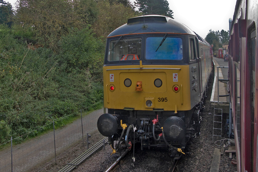 47395, 12.00 Pitsford return working, Pitsford station from buffet car 
 Taken from the Northampton and Lamport Railway's stationary buffet car positioned in their bay platform 47395 is seen having arrived back at Pitsford with the 12.00 return working. On this end, the Class 47 displays the number it carried for just over a year during 1994 and 1995. For the rest of its TOPS career, it was numbered 47205 that it carries on the other end. When built and released into traffic on 24.07.65 it was numbered D1855 and was allocated to various depots throughout the Midland Region variously between Crewe Diesel and Cricklewood. 
 Keywords: 47395 12.00 Pitsford return working Pitsford station from buffet car