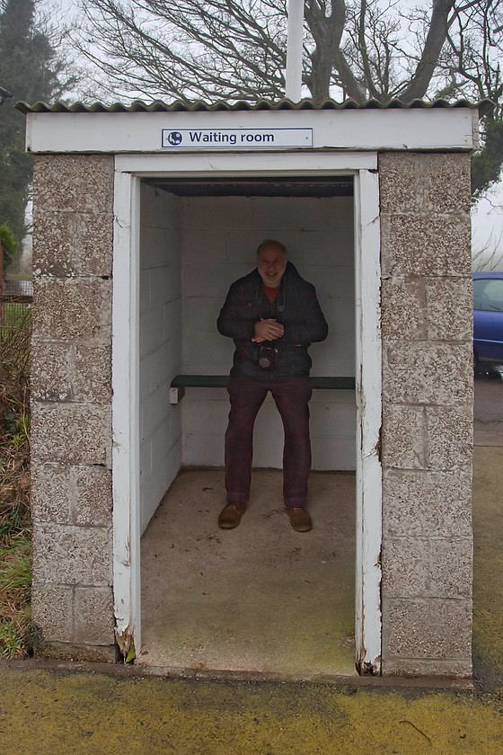 Andy, Havenhouse Station waiting room! 
 In its rather limited list of facilities, Network Rail states that Havenhouse has a waiting room. Well, this is Andy sitting in it! It's a good job there is not another person waiting for one of the four daily trains as it would be a little intimate. In 2017 Havenhouse was the 15th least used station on the network bucking the trend with another drop in numbers using it, now down to 106 brave souls! 
 Keywords: Havenhouse Station waiting room