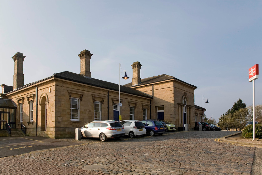 Frontage, Mansfield station 
 The rather grand frontage of Mansfield station is seen basking in the early morning spring sunshine. The building was built by the Midland Railway in 1872 some fifty-three years after the railway arrived in the town. Unfortunately, the station closed in 1964 leaving the town devoid of any railway connections. Fortunately, the building's historic interest was recognised and was awarded grade II status. Up until it when the station was reopened in 1995, Mansfield was the largest town in the United Kingdom without one. 
 Keywords: Frontage Mansfield station