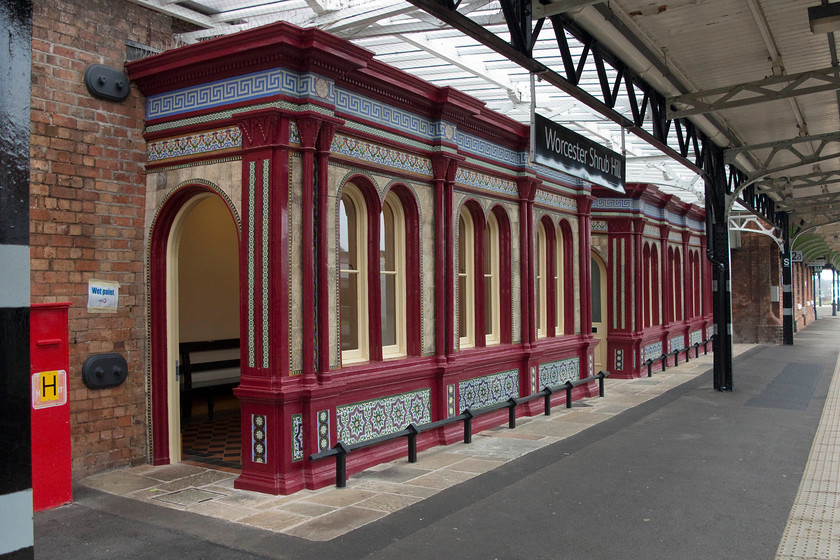 Renovated waiting rooms, Worcester Shrub Hill station 
 The waiting rooms on the up platform at Shrub Hill have been very carefully renovated, Here they look very smart, the Railway Heritage trust and Network Rail have done a smashing job to preserve another part of our railway history.