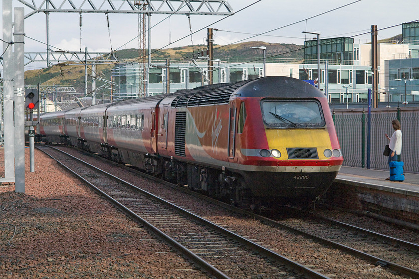 43296, GR 12.00 London King`s Cross-Inverness (1S16), Edinburgh Waverley station 
 43296 arrives at Edinburgh Waverley with the 12.00 King's Cross to Inverness. I am standing on platform one waiting for the arrival of the afternoon's ScotRail Border's Railway steam special but looking at the sun, I am not really in the best place....plan B? 
 Keywords: 43296 12.00 London King`s Cross-Inverness 1S16 Edinburgh Waverley station