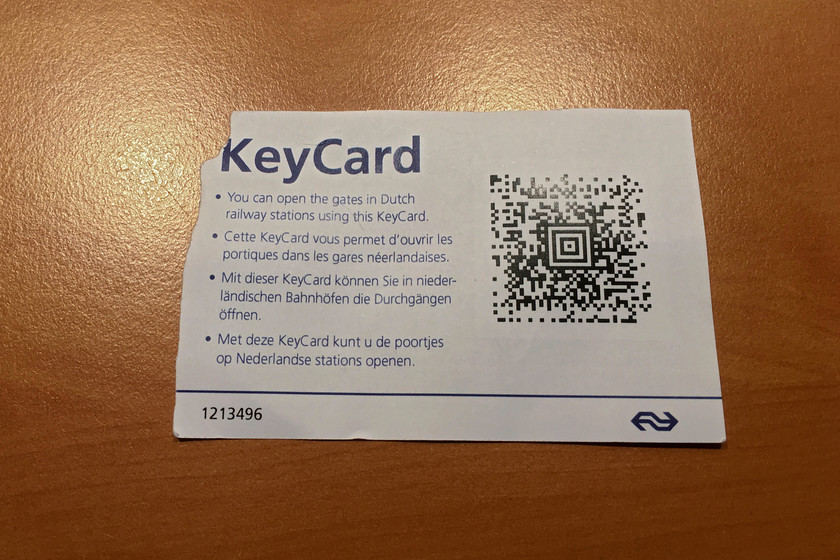 Key card for gates 
 The key card that was used to permit access to Amsterdam Central station. An excellent idea that could be adopted here in the UK to avid the all too often requests asked of gate line staff to be permitted in order to pursue our hobby.