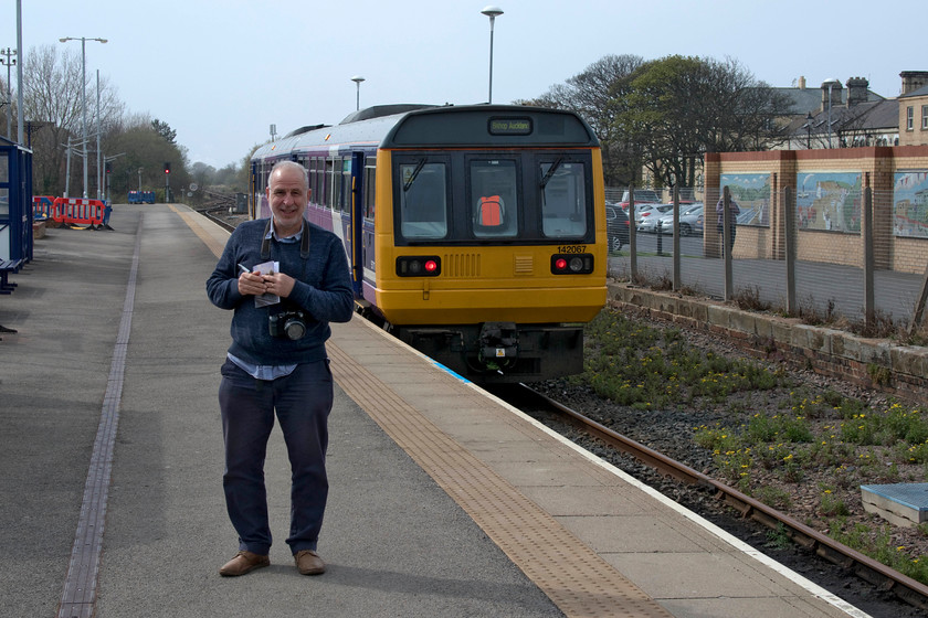 Andy, 142067, NT 14.44 Saltburn-Bishop Aukland (2D35, RT), Saltburn station 
 Andy has reached the end of the line at Saltburn! Standing on the station's only platform Andy has made a repeat visit, the last time he was on holiday here in 1990. The Pacer, 142067 could well have been in operation then being about five years old. However, by the end of this year (2019) it will be withdrawn from service along with all the other units of this type. 142067 will soon be working the 2D35 14.44 to Bishop Aukland. 
 Keywords: Andy 142067 14.44 Saltburn-Bishop Aukland 2D35 Saltburn station