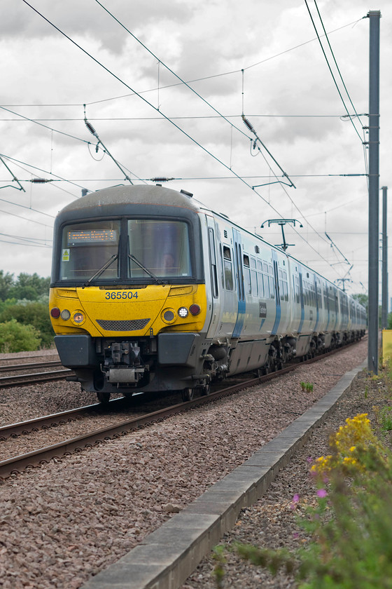 365504 & 365508, GN 10.18 Peterborough-London Kings Cross (2P45, RT), Offord DArcy TL213655 
 365504 leads 365508 as the 10.18 Peterborough to King's Cross Great Northern service. The picture is taken from the cage of a foot crossing just south of Offord DArcey between St. Neots and Huntingdon. 
 Keywords: 365504 365508 2P45 Offord DArcy TL213655