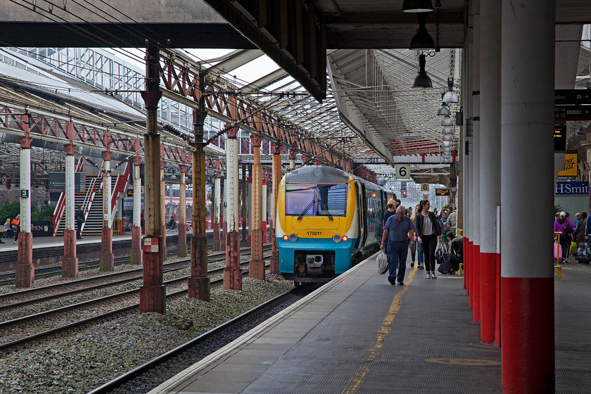 175011, AW 10.30 Manchester Piccadilly-Milford Haven (1V39), Crewe station 
 175011 pauses at Crewe's platform six working the 1V39 10.30 Manchester Piccadilly to Milford Haven. In this view, the roof of Crewe's station can be clearly seen. It's a complicated station that has undergone many changes over the years. With the possible arrival of HS3 at some time in the distant future things will change again, this time on a pretty massive scale! 
 Keywords: 175011 10.30 Manchester Piccadilly-Milford Haven 1V39 Crewe station