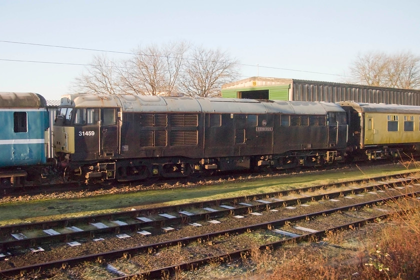 31459, stabled, RVEL Derby 
 Having been withdrawn from service three years previous to this photograph being taken, 31459 'Cerberus' sits forlornly at Derby's RVEL site. This former Fragonset loco. faces a very uncertain future but I am sure that it will find a home on a preserved line somewhere in the country? 
 Keywords: 31459 stabled RVEL Derby